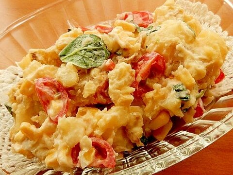 ふかし新ジャガで5分!マヨ味ポテサラ♪(バジル等)